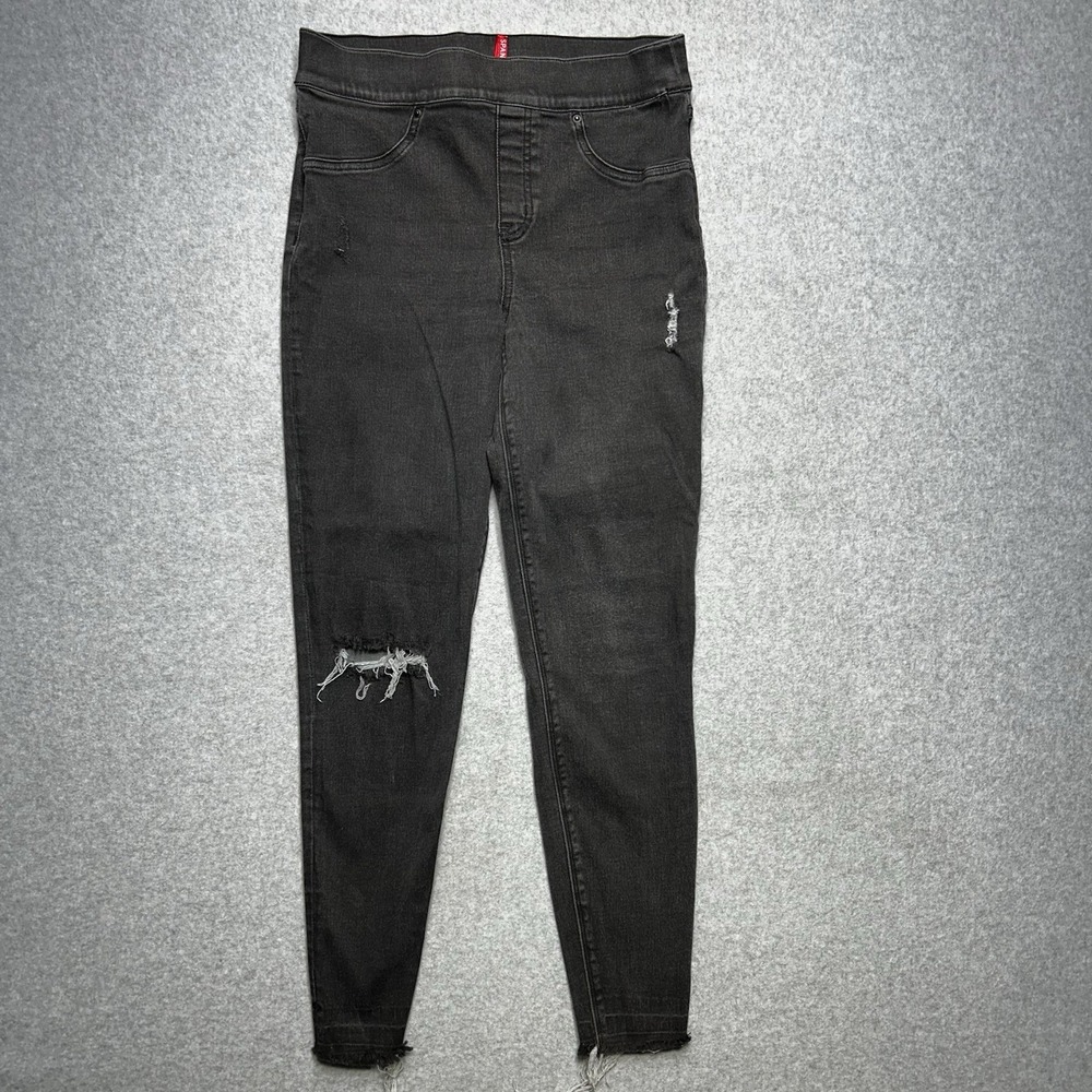 Spanx Distressed Jeanish Leggings‎ Womens M Black Denim Skinny Jeggings